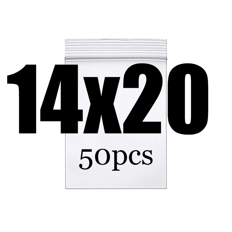 14x20CM 50PCS Высококлассные толстые прозрачные пакеты на молнии с застежкой-молнией, пищевая посылка, сумка для хранения, прозрачная пластиковая маленькая упаковочная полиэтиленовая сумка на молнии - Цвет: 14x20CM 50PCS