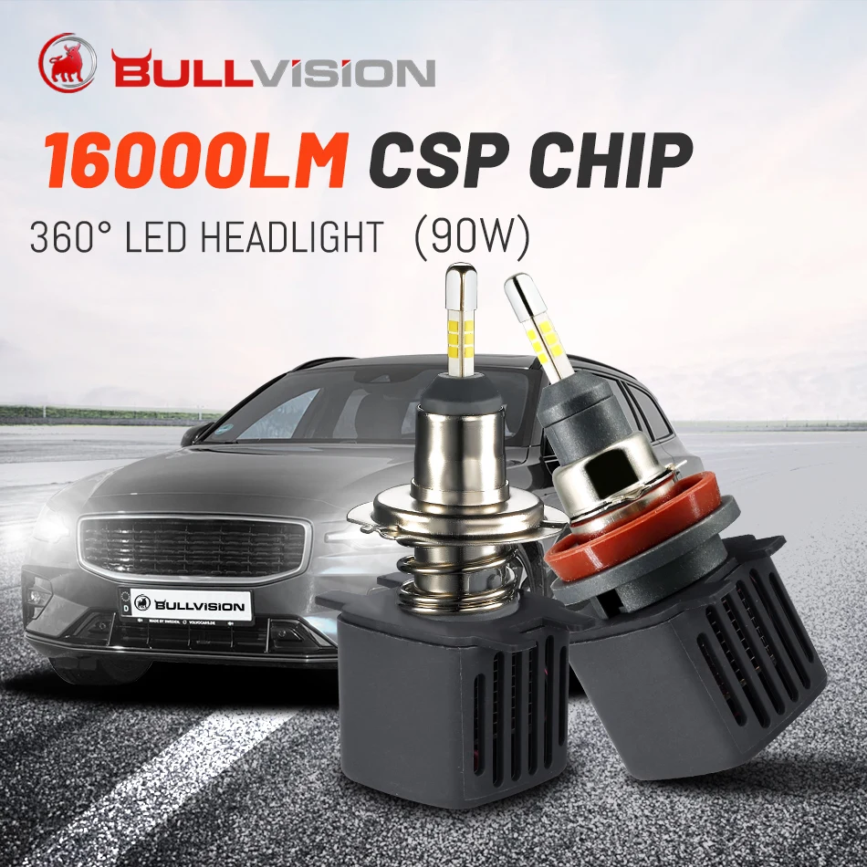 

Bullvision H7 LED Headlights H4 H11 H1 H8 H9 9005 9006 HB3 HB4 6000K 360 Degree 4 Sides CSP Chips High Bright High Beam Low Beam