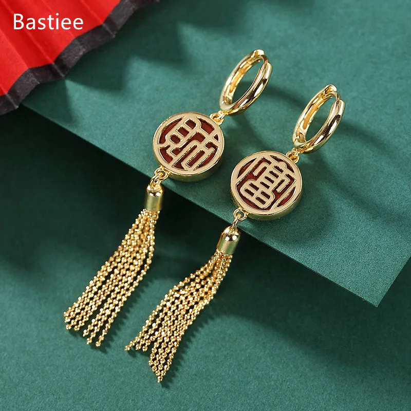 

Bastiee 925 Sterling Silver Earrings Earings Fashion Jewelry Red Agate Golden Plated Korean Earrings Dangle Earrings