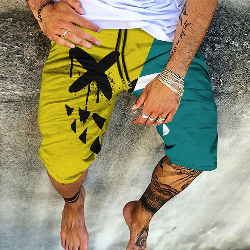 

Men Short Pants Summer Casual Fitness Sport Funny smiley Printed 2022 Novel Design Polyester Drawstring Breathable Quick Dry