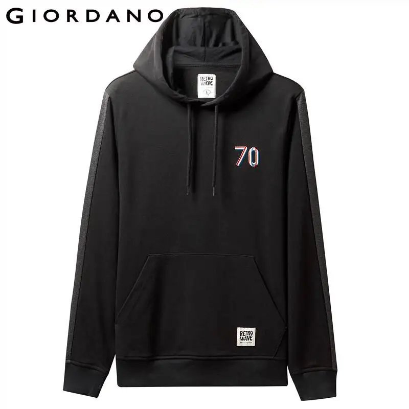 Giordano мужской свитшот кенгуру, с капюшоном из натурального хлопка,с небольшой вышивкой на груди
