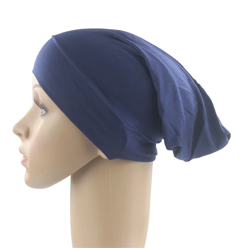 Navy Blue Мусульманский женский шарф для девочек хлопковая дышащая шапка женская эластичная чалма Ткань Голова Кепка шапка женские аксессуары для волос - Цвет: Navy Blue