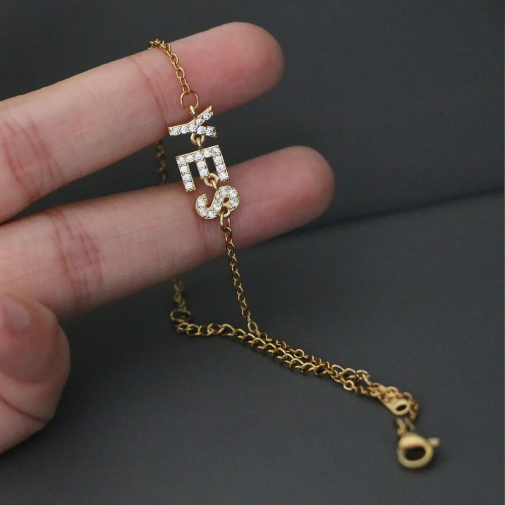 

3 Letters Cute Name Micro Pave CZ ABC Alphabet Charm Bracelet Simple Gold Color Steel Chain Letters Wristband Arm Cuff Jewelry