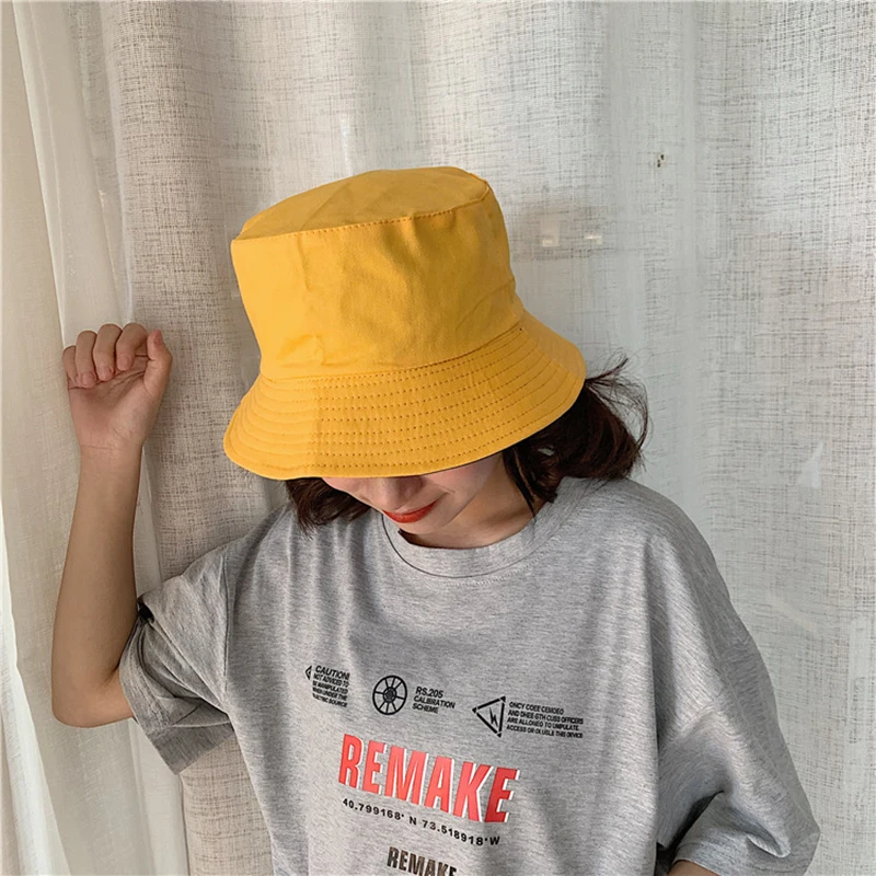 

2021New Double-sided Bucket Hats Unisex Pure Color Sun Hat Basin Cap Women Panama Outdoor Fisherman Hat Men Casual Visor
