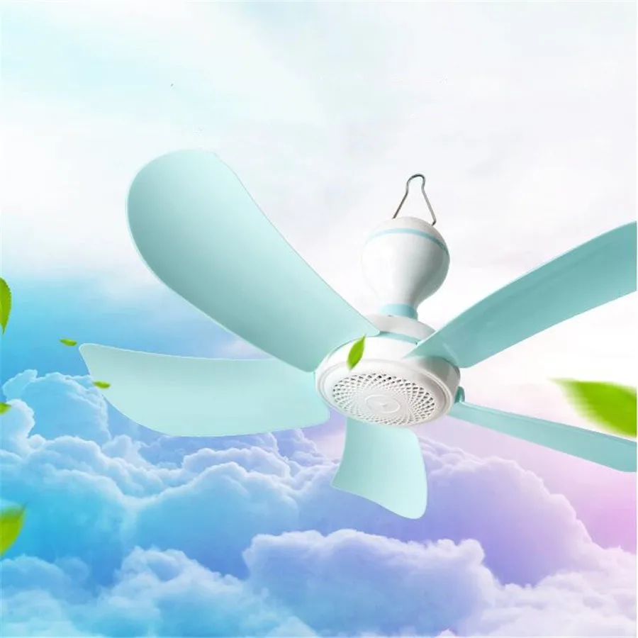 

220V Blue 8W Silent Plastic Energy Saving Mini Ceiling Fan 5 Turn Page fan Hanging Soft Wind Household