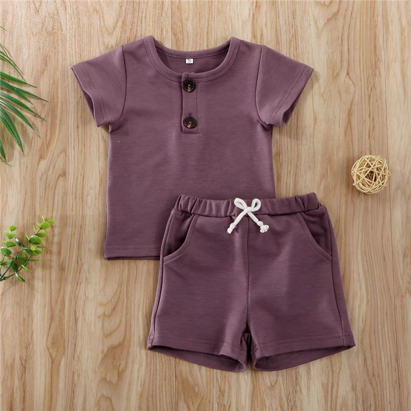 2020 Newborn Kid Baby Girl Boy Summer Clothes Set Short Sleeve Top T-shirt Shorts Pants 2Pcs Outfit Solid Color 0-24M | Детская одежда