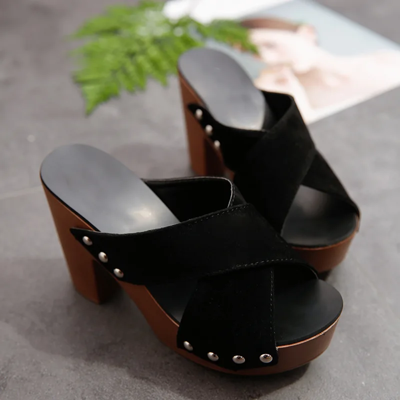 

Sandals Women Summer Korean Style Thick-heel Platform Women's Shoes with Cross Strap Waterproof Platform Women Slippers