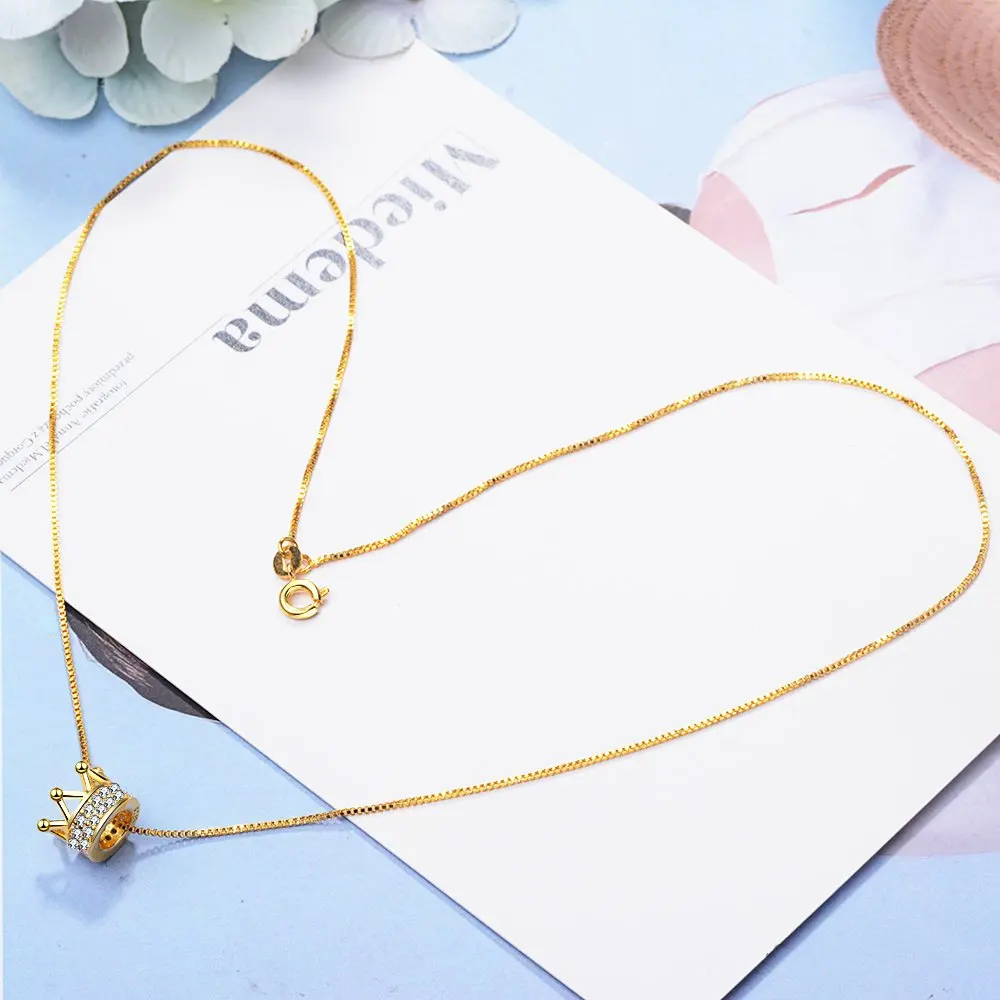 

Women's 925 Sterling Silver Zirconia Crown Necklace Two Colors Queen Wind Cavicle Chain For Women Ladies Gift