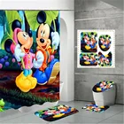 Водонепроницаемая занавеска для душа Disney с Микки и Минни Маус, набор нескользящих ковриков для ванной комнаты, коврик-подставка, крышка для унитаза, коврик, коврик