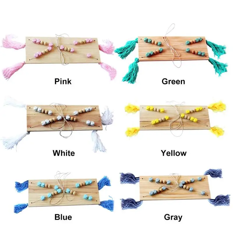 Деревянные полки с бусинами и кисточками в скандинавском стиле настенный