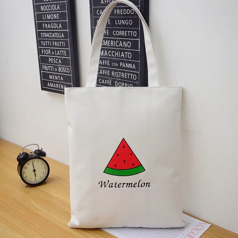 

New cute cartoon fruit series canvas bag simple fashion female bag shoulder portable simple student school bag shopping bag