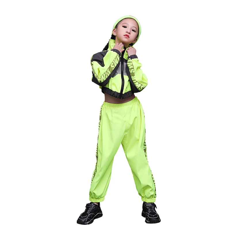 

Children'S Jazz Dance Costume Fluorescent Green Performance Suit Girl'S Hip Hop Clothes Fashion Street Wear Dance Clothing B1241