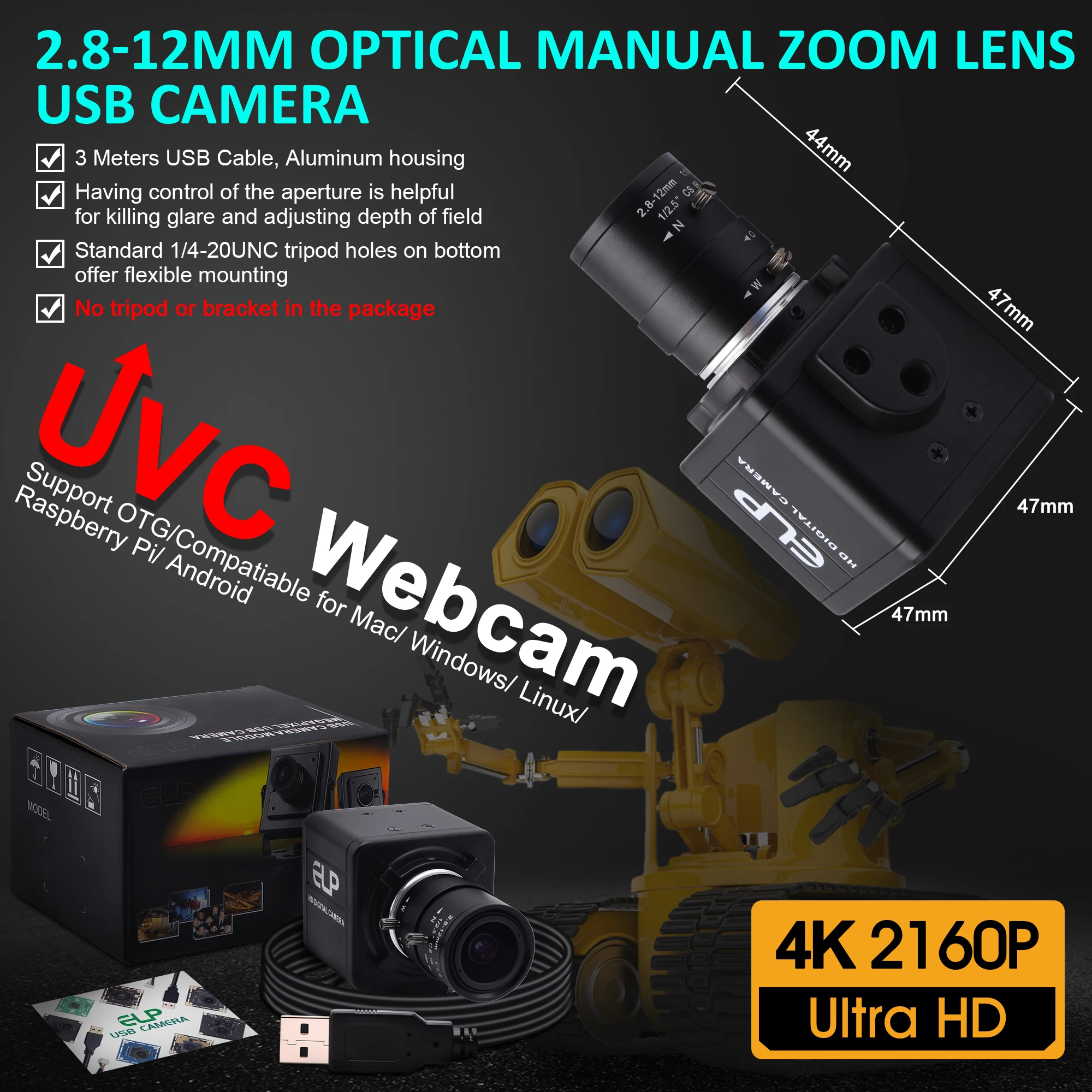 4K 3840x2160 USB веб-камера 2 8-12 мм ручной варифокус Объектив CS HD 1080P видео камера |