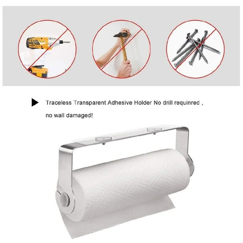 

Adhesive Paper Towel Holder Under Cabinet, Silver Paper Towel Roll Rack for Kitchen, Bathroom