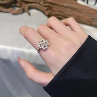 oe fashion leaf zircon ring woman girl gift simple rotatable creative ring jewelry