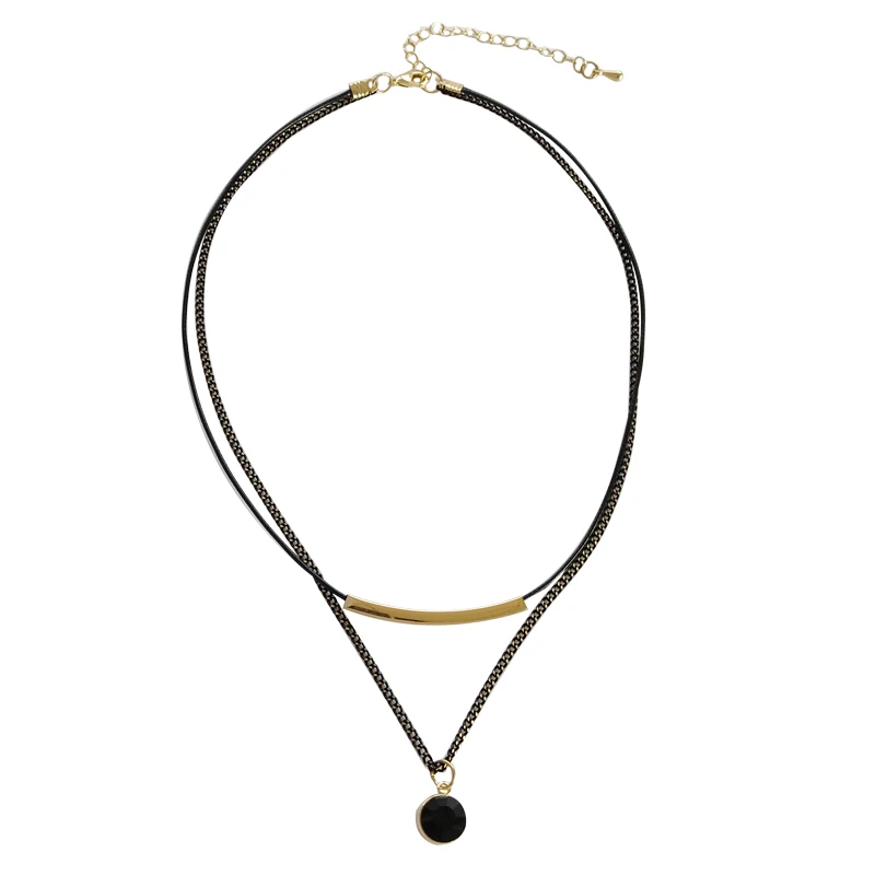 

Fashion Jewelry Necklace Gift 2020 New Design Metal Tube Golden Plating Black Cord Necklace For Women Jewelry Gifts