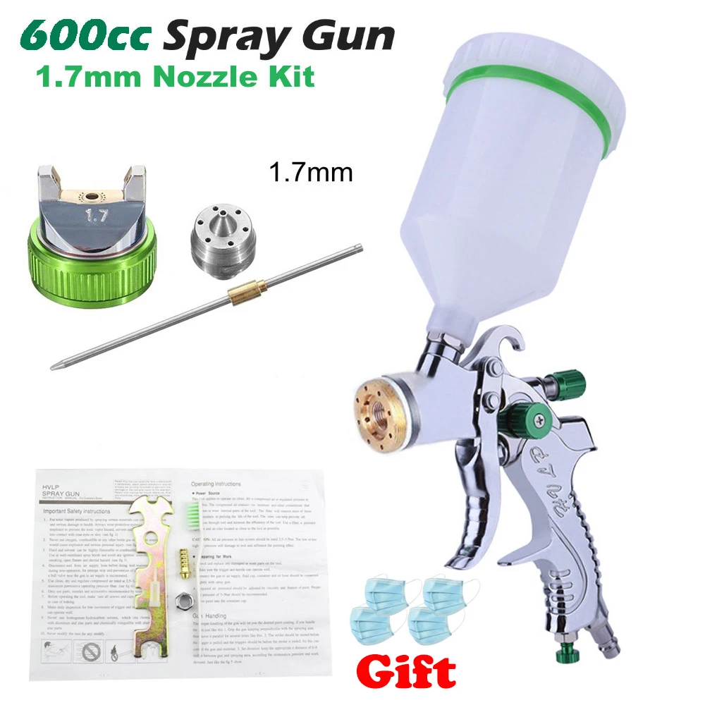 1.7mm Gun Kit G2008 Профессиональный HVLP 600ML 1,4/1,7/2,0 мм сопло гравитационный Пневматический воздушный Краски стерилизации пистолет-распылитель для авто ремонт инструмента Краски ing комплект - Цвет: 1.7mm Gun Kit