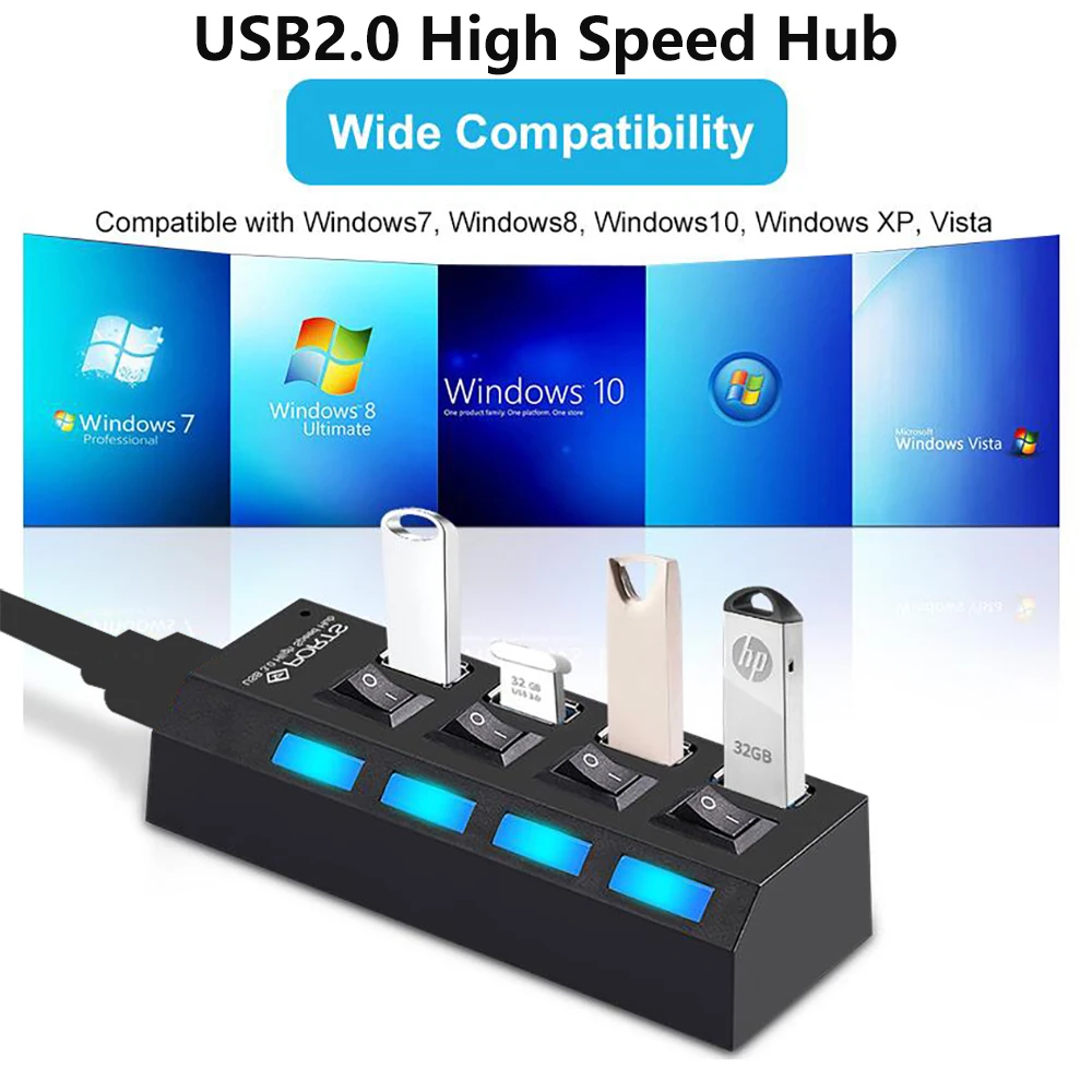 Usb-хаб с выключателем 4 порта USB 2 0 USB-адаптер питания высокоскоростной