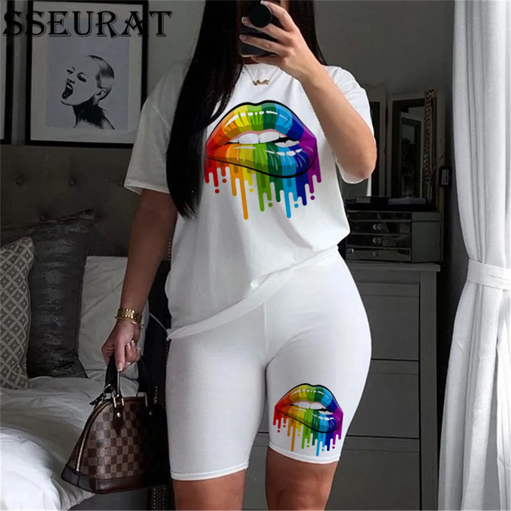 

SSEURAT New Women Two Piece Set T Shirts And Shorts Pyama Sets Summer Casual Joggers Tracksuit Shorts Sexy Outfit