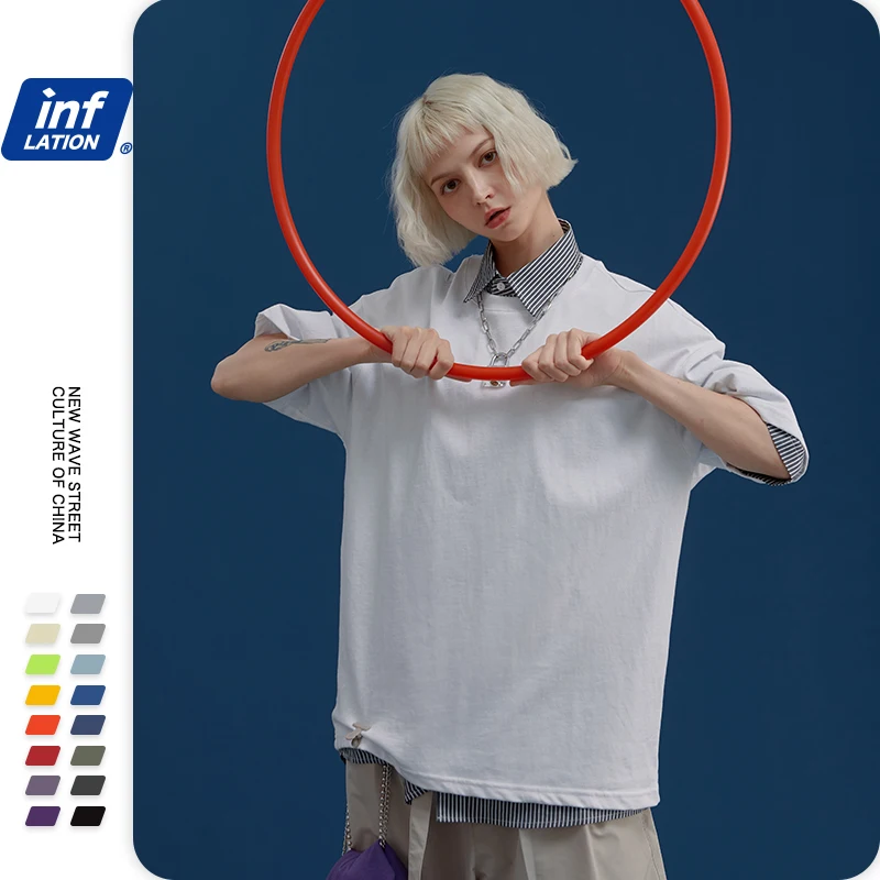 INFLATION летние мужская одежда футболка Хлопковые негабаритные модные футболки в