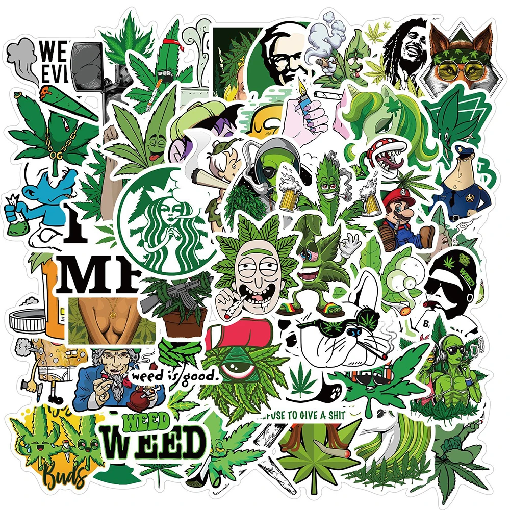 

50Pcs Funny Characters Leaves Weed Smoking Graffiti Stickers Luggage Laptop Waterproof Stickers Skateboard Guitar Kids Stickers