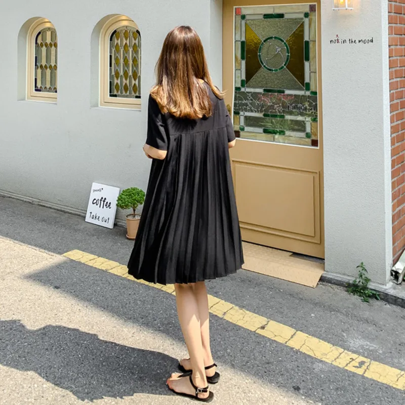 Женское плиссированное платье LANMREM шифоновое свободное с коротким рукавом в