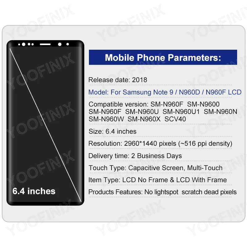 Pantalla LCD Super AMOLED para Samsung Galaxy Note 9, digitalizador de pantalla t&aacute;ctil, piezas de repuesto, SM-N960F/DS SM-N9600/DS-1