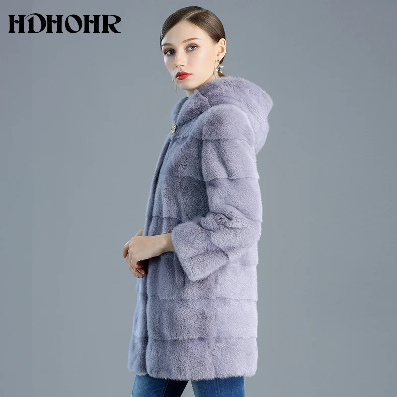 HDHOHR Высококачественная шуба из натурального меха норки модное фиолетовое повседневное натуральное пальто из норки теплая меховая куртка с воротником-стойкой