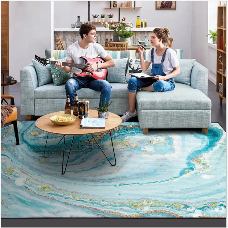 AOVOLL мягкий современный модный абстрактный синий морской белый пляжный ковер для