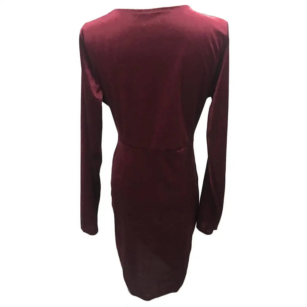 

Hot Sales!!! Women Sexy Solid Color Long Sleeve Velvet Ruched Irregular Hem Bodycon Dress