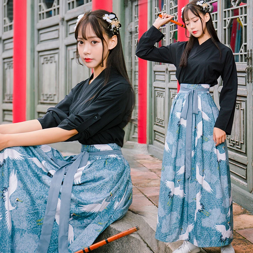 Японский стиль женские юбки с высокой талией восточные китайские принты