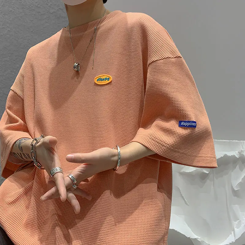 

Мужская дышащая футболка с коротким рукавом, Повседневная Свободная футболка в Корейском стиле, Новинка лета 2021