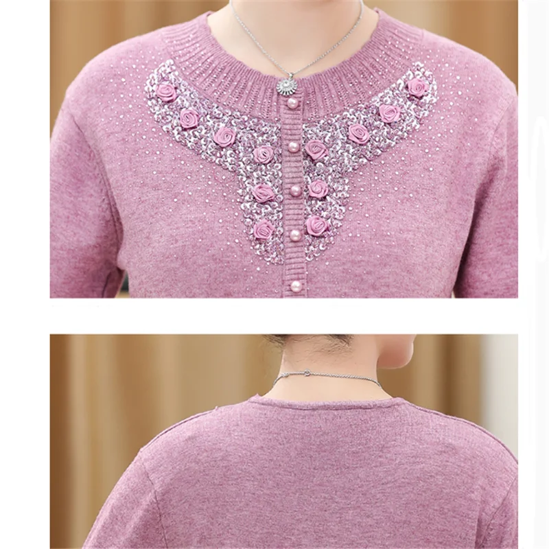Pull perle пуловеры жемчужный свитер с цветами женская трикотажная рубашка бусинами