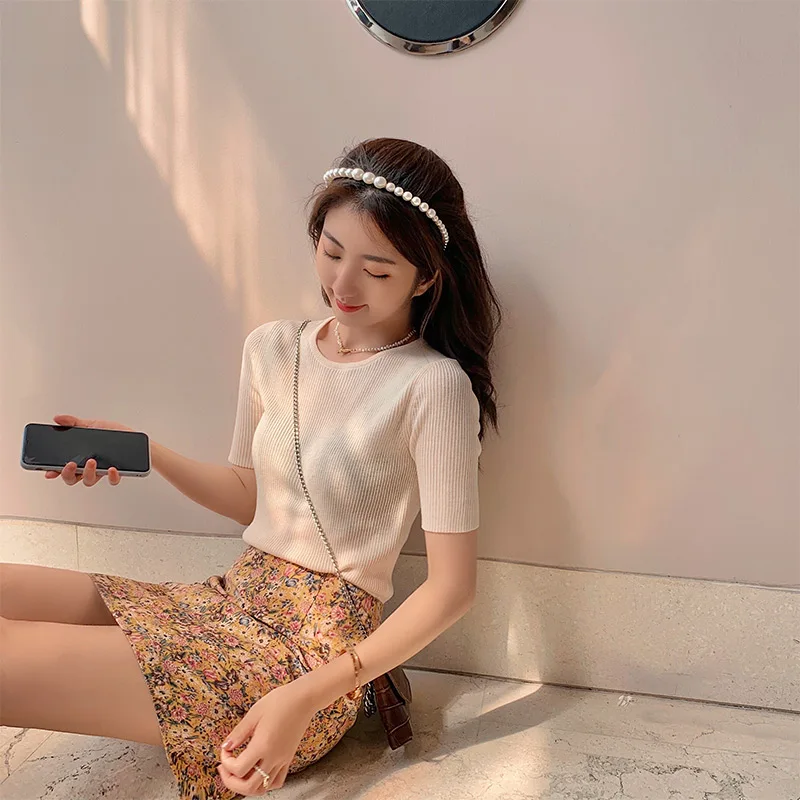 MISHOW 2020 летние футболки женские с коротким рукавом однотонные трикотажные тонкие