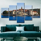 Модульные картины Hd, картины с изображением города, украшение для дома, современный набор из 5 плакатов, настенные картины для гостиной