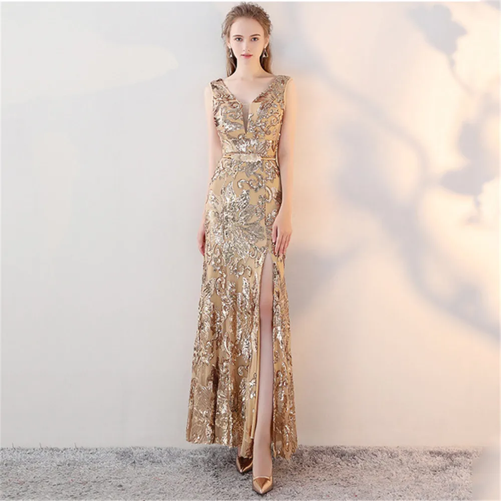 Женское платье-Ципао с V-образным вырезом и блестками | Тематическая одежда