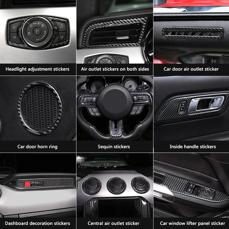 

Модификация интерьера автомобиля TAJIAN, Центральная декоративная панель управления, черная эпоксидная смола, рандомная для Ford Mustang 15-22