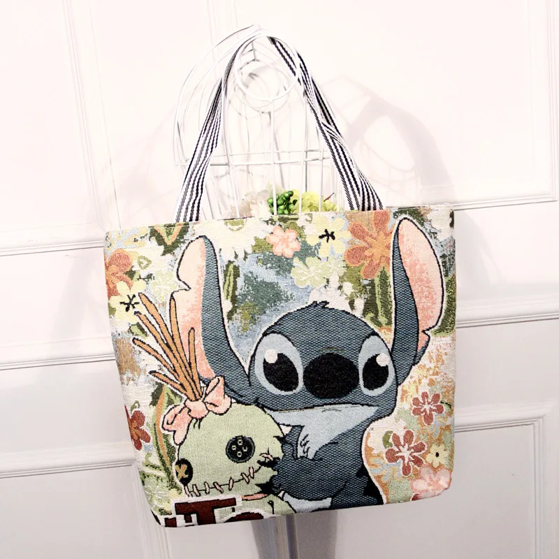 

Disney Stitch Handbag Canvas Cartoon Mickey Mouse Casual Bag Trend Mickey Minnie Portable Bag Handcuffs Bag Woman School Bags