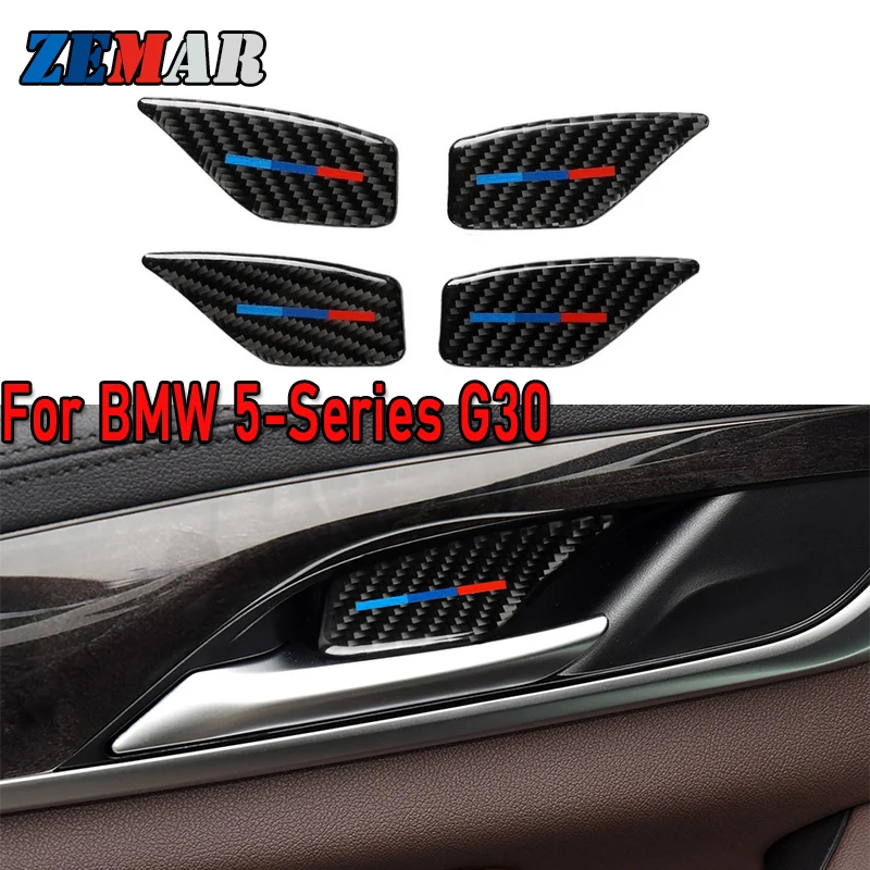 

ZEMAR 1set Carbon Fiber Sticker Trim for BMW G30 5 Series Car Door Handel Bowl Decal Interior Auto Accessories