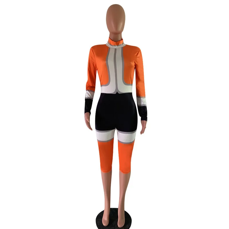 

Women Jumpsuit Contrast Color Sexy Bandage Jumpsuits Turtlenecks Bodycon One Piece Playsuits Elegant Ladies Skinny Long Sleeve