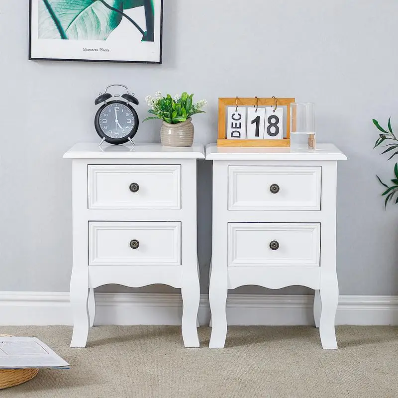 

2PCS Nightstand Drawer Organizer Storage Cabinet Bedside Table Bedroom Furniture Woode Nordic White Bedside Table Solid Wood HWC