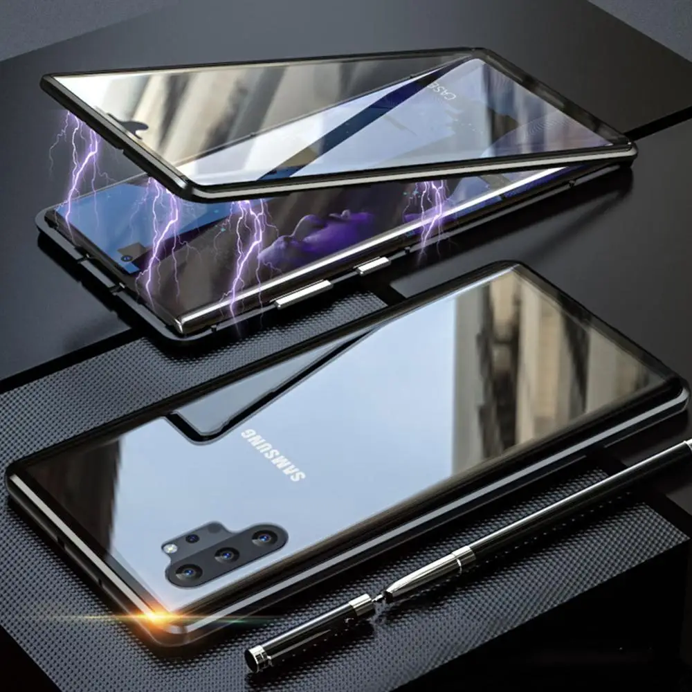 Магнитный двухсторонний чехол из закаленного стекла для samsung Galaxy Note 10 Plus S10 s10 360 с