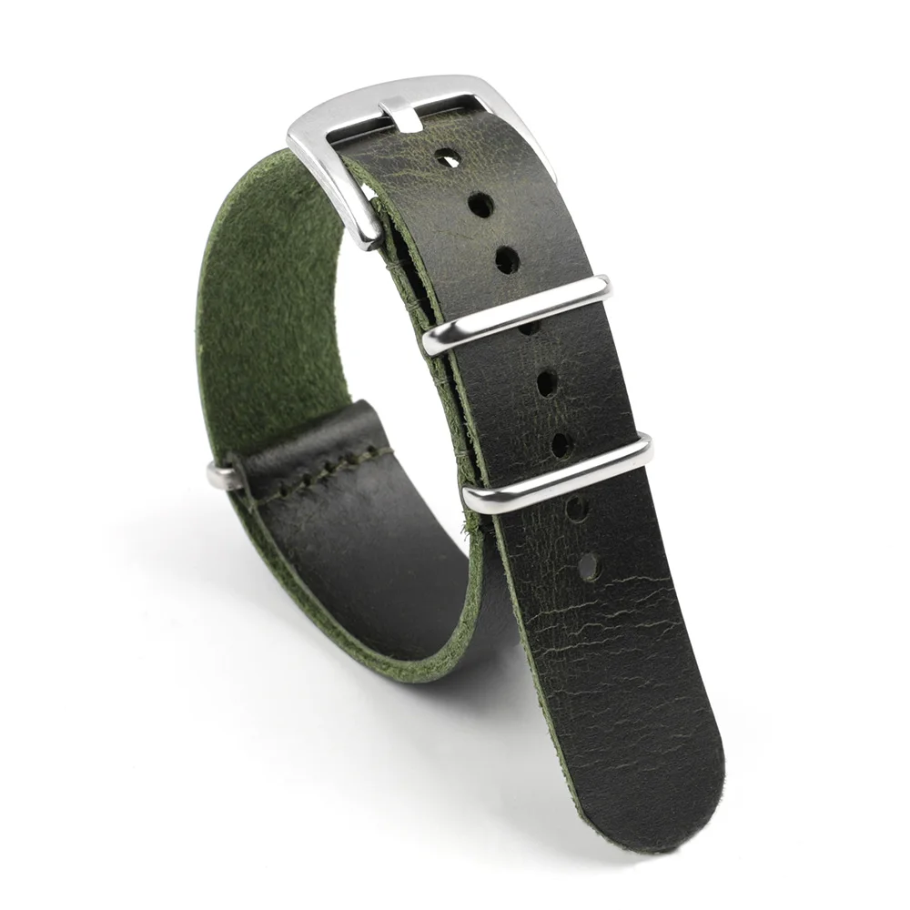 Five Colors Long Leather Band Strap 20mm 22mm Watch Strap Handmade Watch Wristband Belt With Stainless Steel Pin Buckle #D