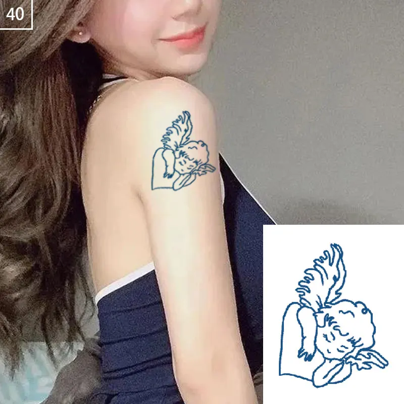 

Lasting Waterproof Temporary Juice Tattoo Sticker Lotus Butterfly Flame Totem Flash Tatto Sexy Girl Body Art Ink Blue Fake Tatoo