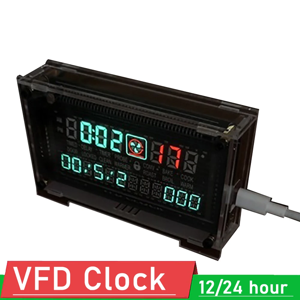 

VFD Clock VFD Desktop Digital LED Clock Creative Home Clock Ambient Light VFD screen RX8025T 12/24-hour minute /second /day week