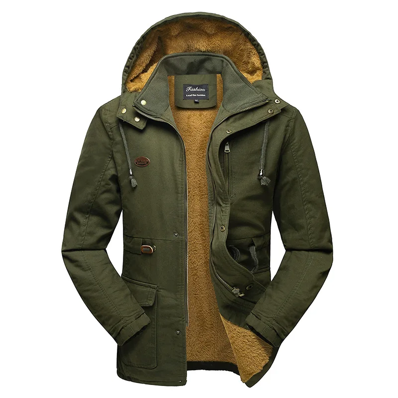 

Winter padded jacket men's tooling jacket mid-length European and American men's large size jacket to keep warm and thick