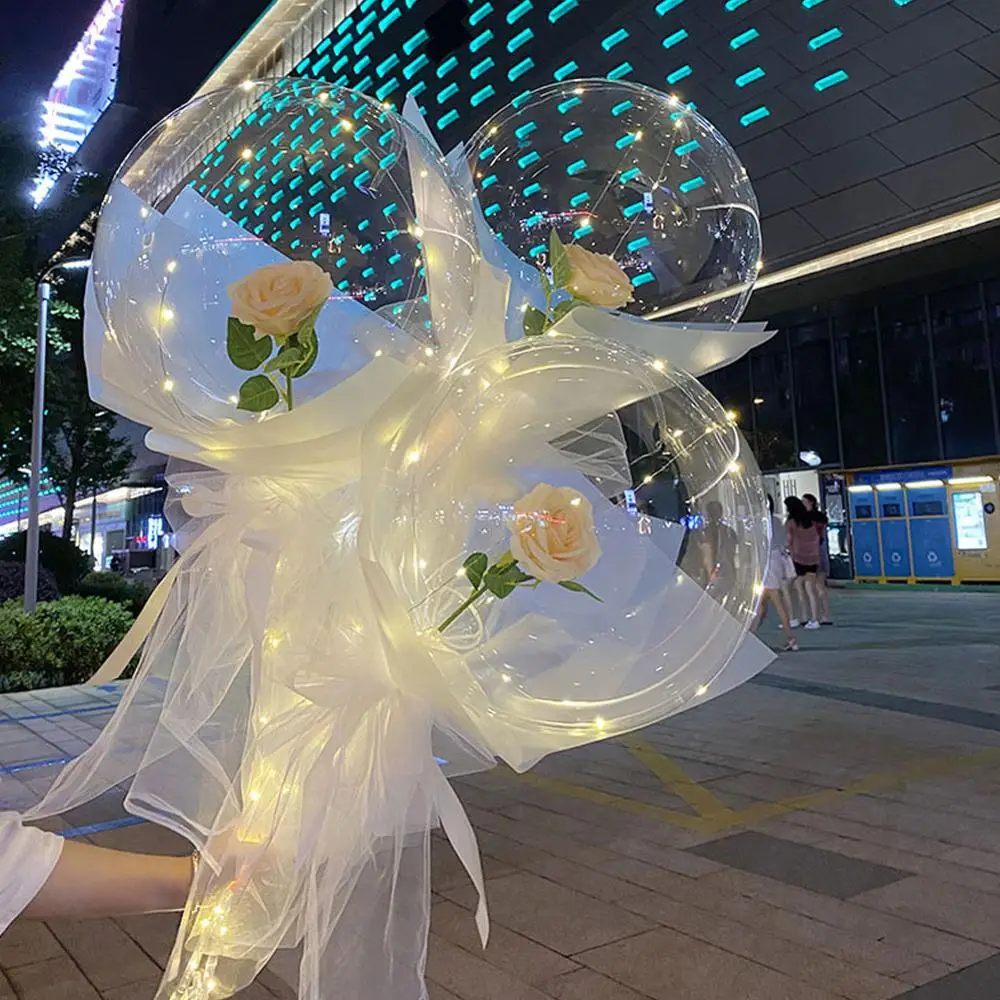 

2Pcs Bobo Baloon Led Luminous Rose Balloon Stick Stand For Glow Party WeddingBirthdayBaby ShowerChristmas Ornaments