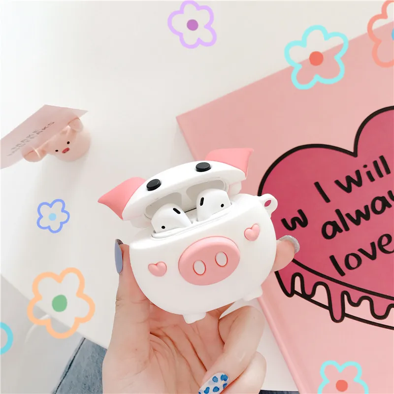Милый мягкий силиконовый чехол для Airpods 2 с 3D рисунком розовой свиньи женщин и
