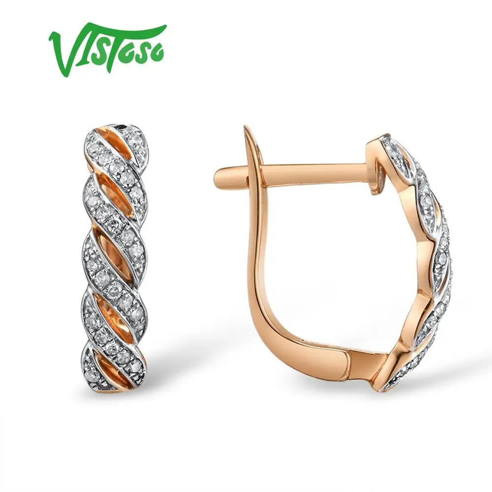 Женские Золотые сережки с бриллиантами VISTOSO розовое золото 14 к 585 пробы со