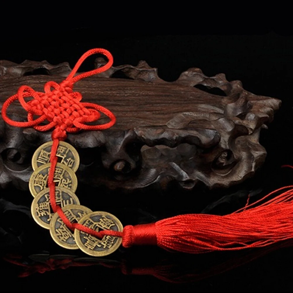 Медные монеты красный китайский узел Фен Шуй богатство успех удача